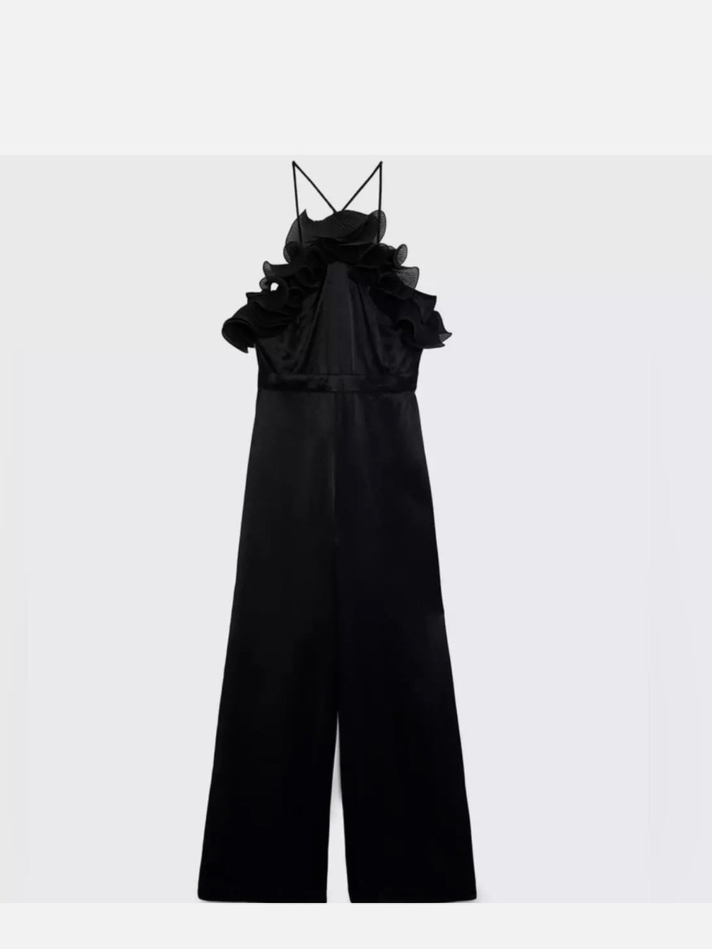 Zara Black Ruffle Halter Wide-Leg Jumpsuit